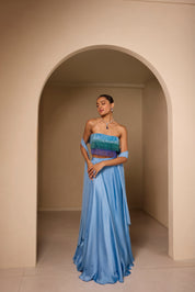 Aqua Glimmer Lengha