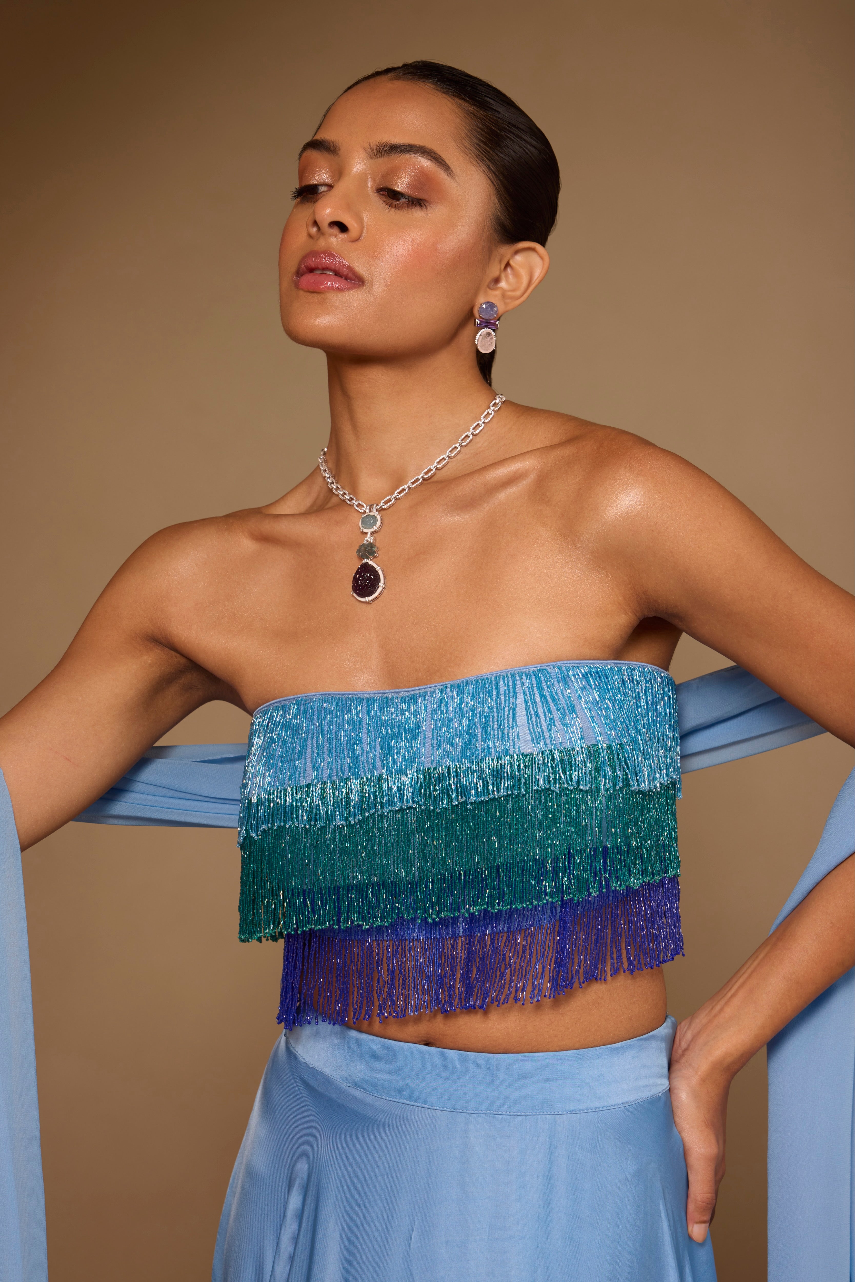 Aqua Glimmer Lengha